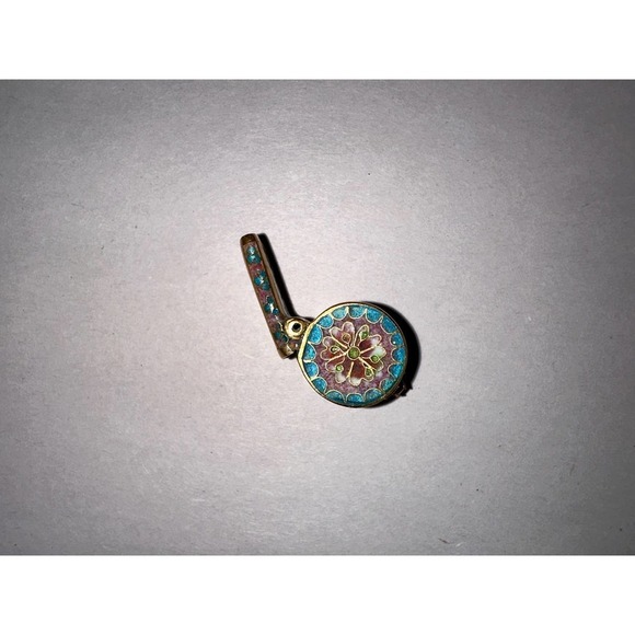 Vintage Chinese Cloisonne Whistle Pendant Floral Red Pink Blue - Picture 1 of 4